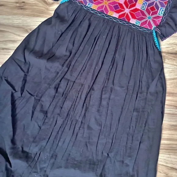 MEXICO ARTE Y MODA | Star Rayon Tunic Dress Navy Pink Purple Rainbow | Small - Picture 3 of 4